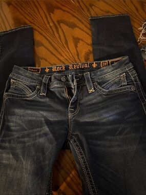 Rock Revival Women's Dark Indigo Skinny Jeans with Contrast Stitching